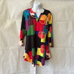 EUC Colorful Lily by Firmiana Geometric Women's Tunic Top